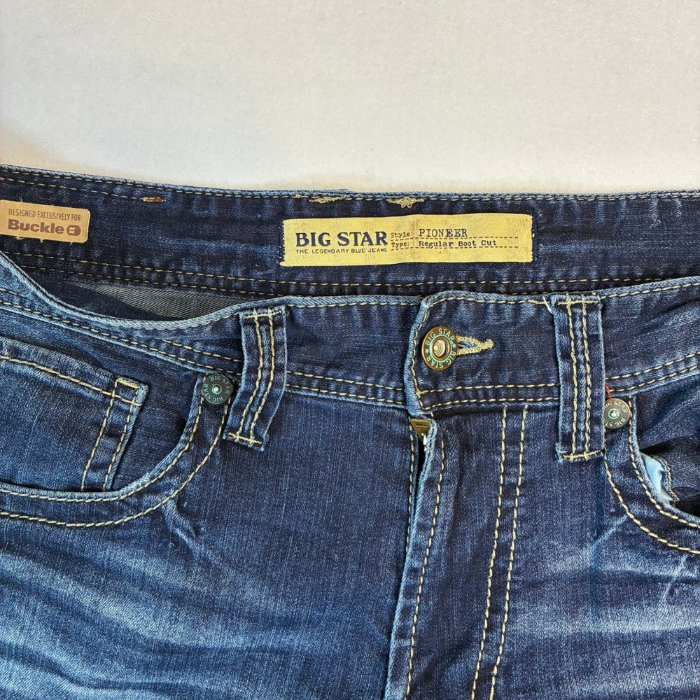 BIG STAR Pioneer Mens Bootcut Jeans Dark Wash Distressed Denim 38x30 - Picture 2 of 13